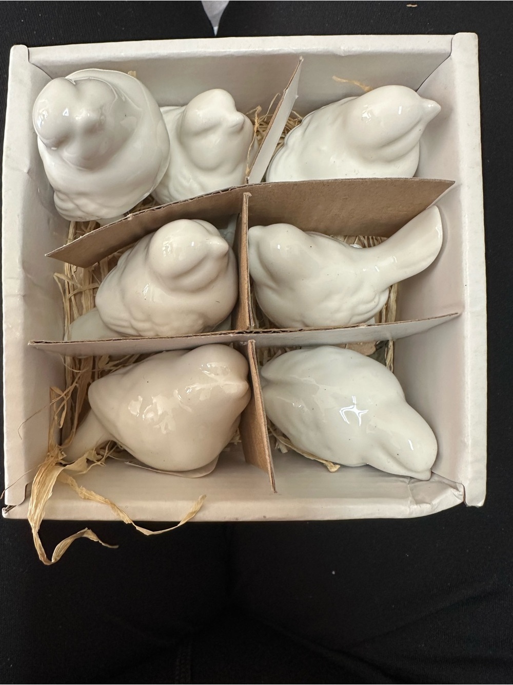 Set of 7 White Ceramic-Pottery Bird Figurines 2.5”
